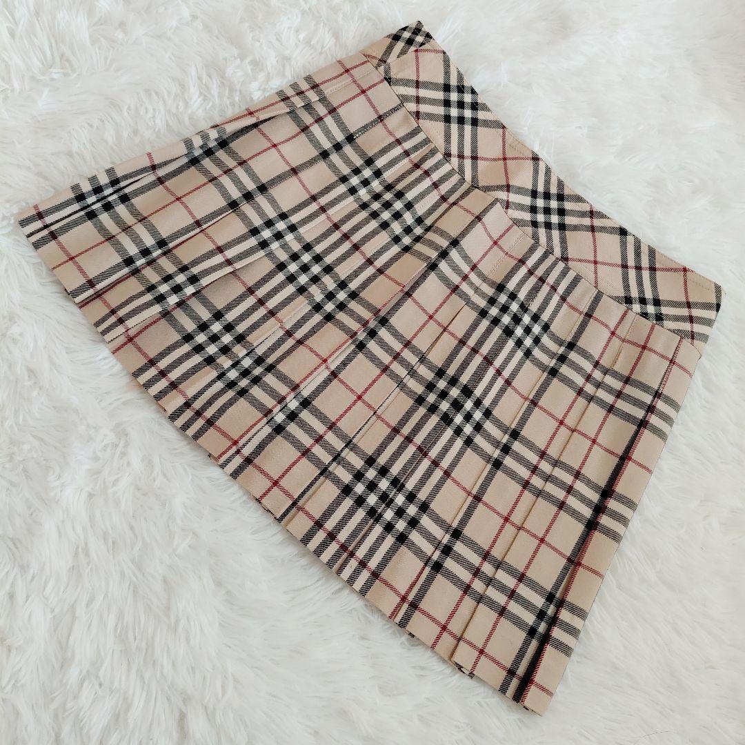 極美品✨バーバリーブルーレーベル　ラップスカート　プリーツ　ノバチェック　牛革