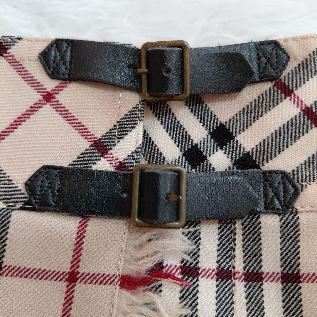 極美品✨バーバリーブルーレーベル　ラップスカート　プリーツ　ノバチェック　牛革