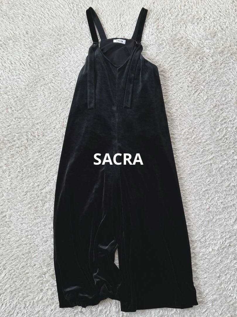 美品　SACRA サクラ トリアセテートベロア サロペット オールインワン