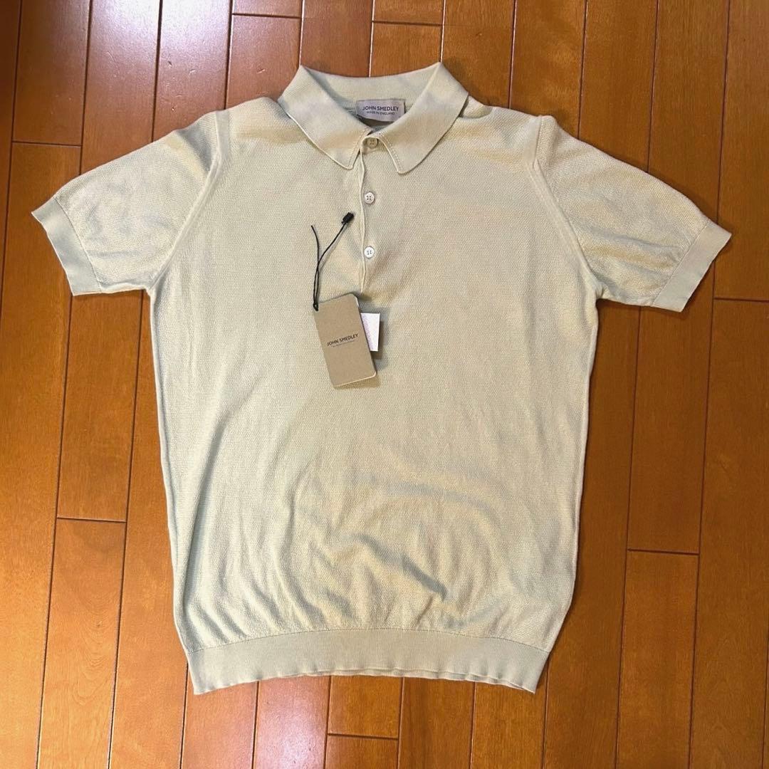 【美品】ジョンスメドレー　コットンピケ　ポロシャツ　M バドグリーン　タグ付き