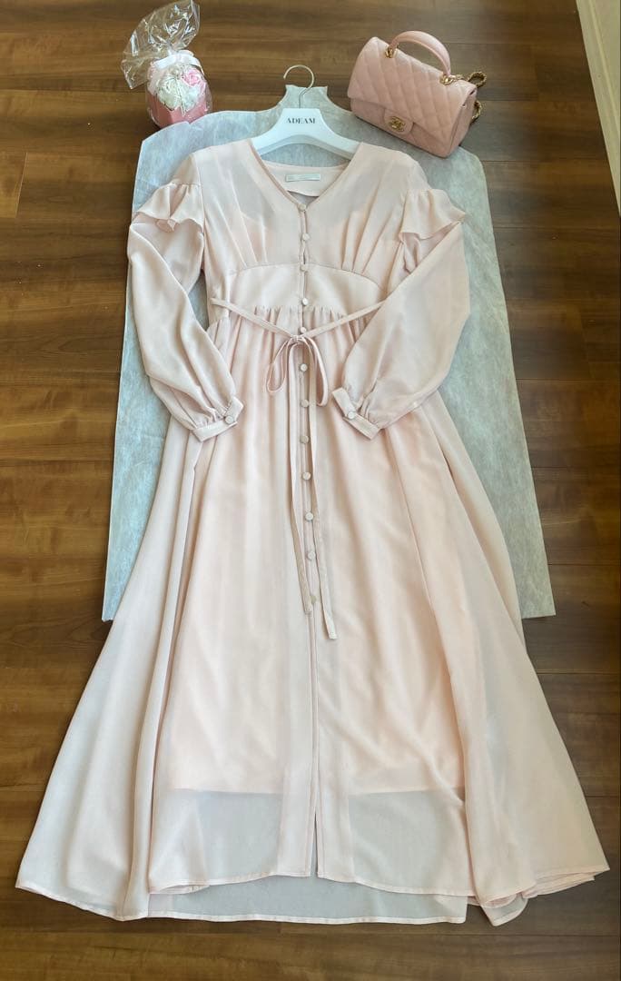 未使用☆セルフォード　パウダーピンクフリルシフォンワンピース　36 フォクシー