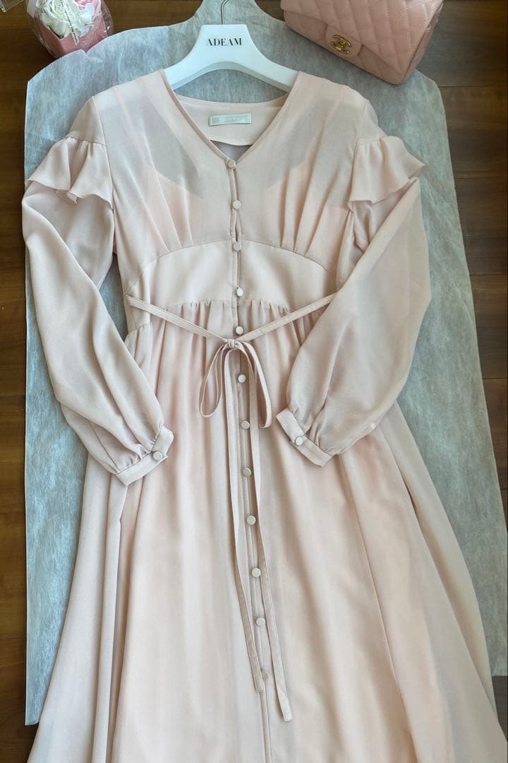 未使用☆セルフォード　パウダーピンクフリルシフォンワンピース　36 フォクシー