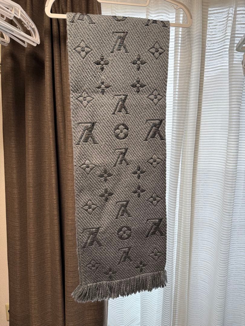 ルイヴィトン マフラー エシャルプ ロゴマニア グレー ウール シルク