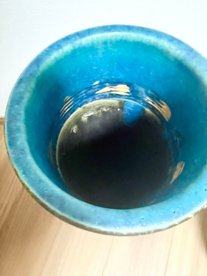 信楽焼　ブルー　大型 投入 花器
