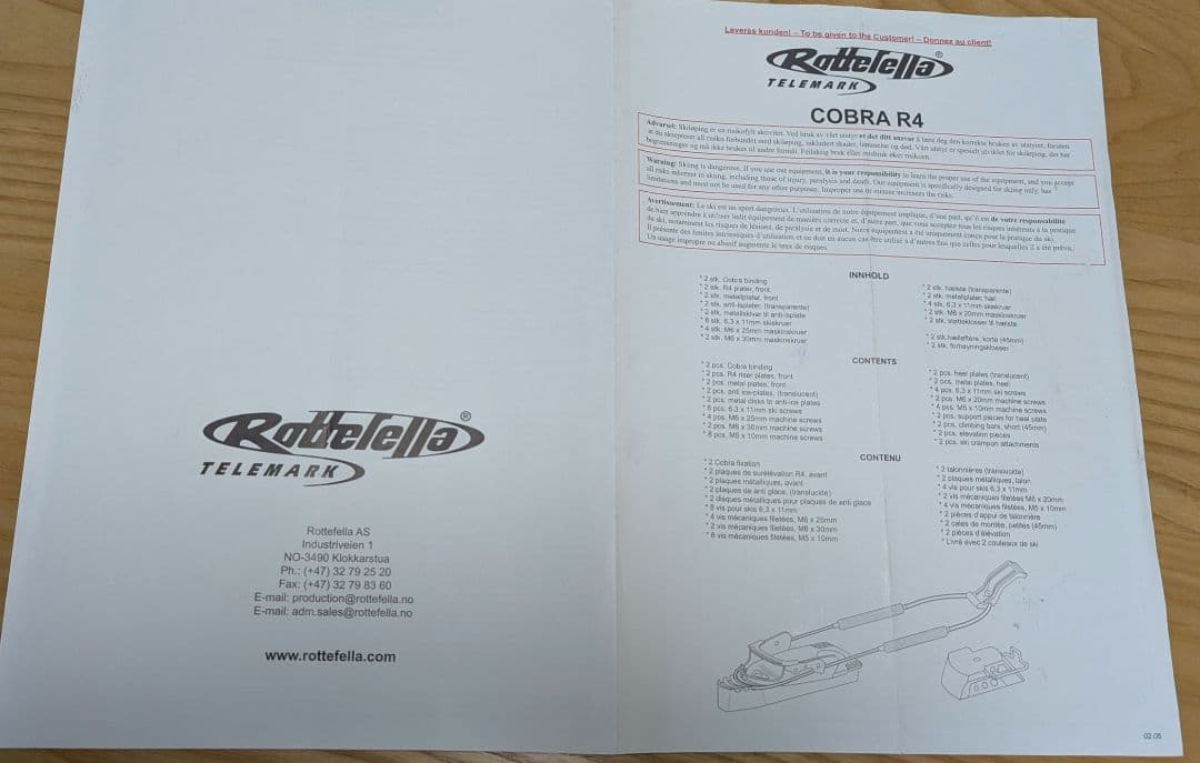 ロッテフェラーRottefella テレマークスキービンディングCOBRA R4