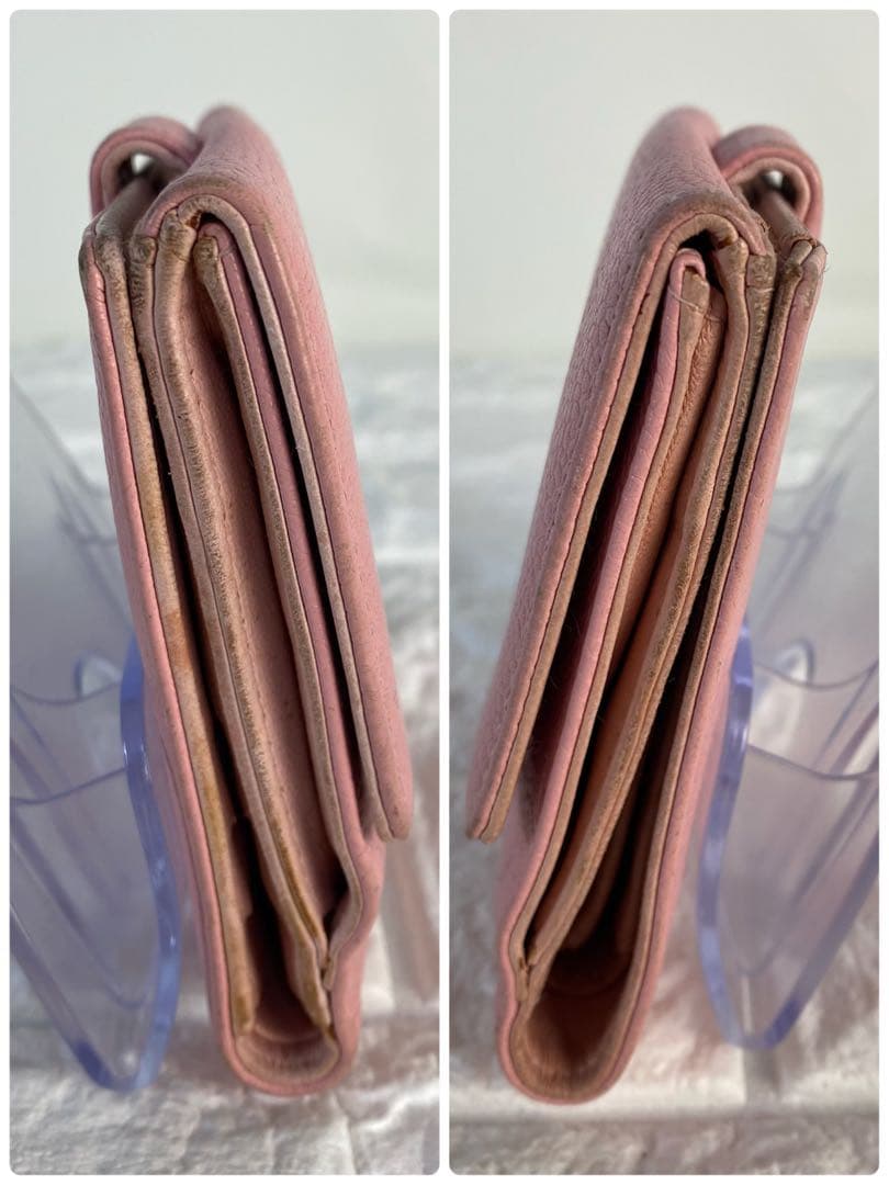 シャネル　三つ折り財布　ココマーク　ピンク　キャビアスキン　レザー　CHANEL