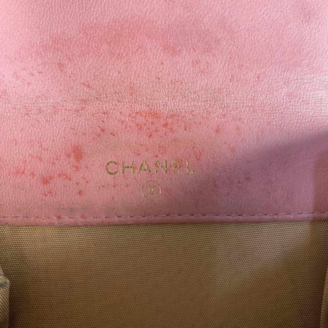 シャネル　三つ折り財布　ココマーク　ピンク　キャビアスキン　レザー　CHANEL