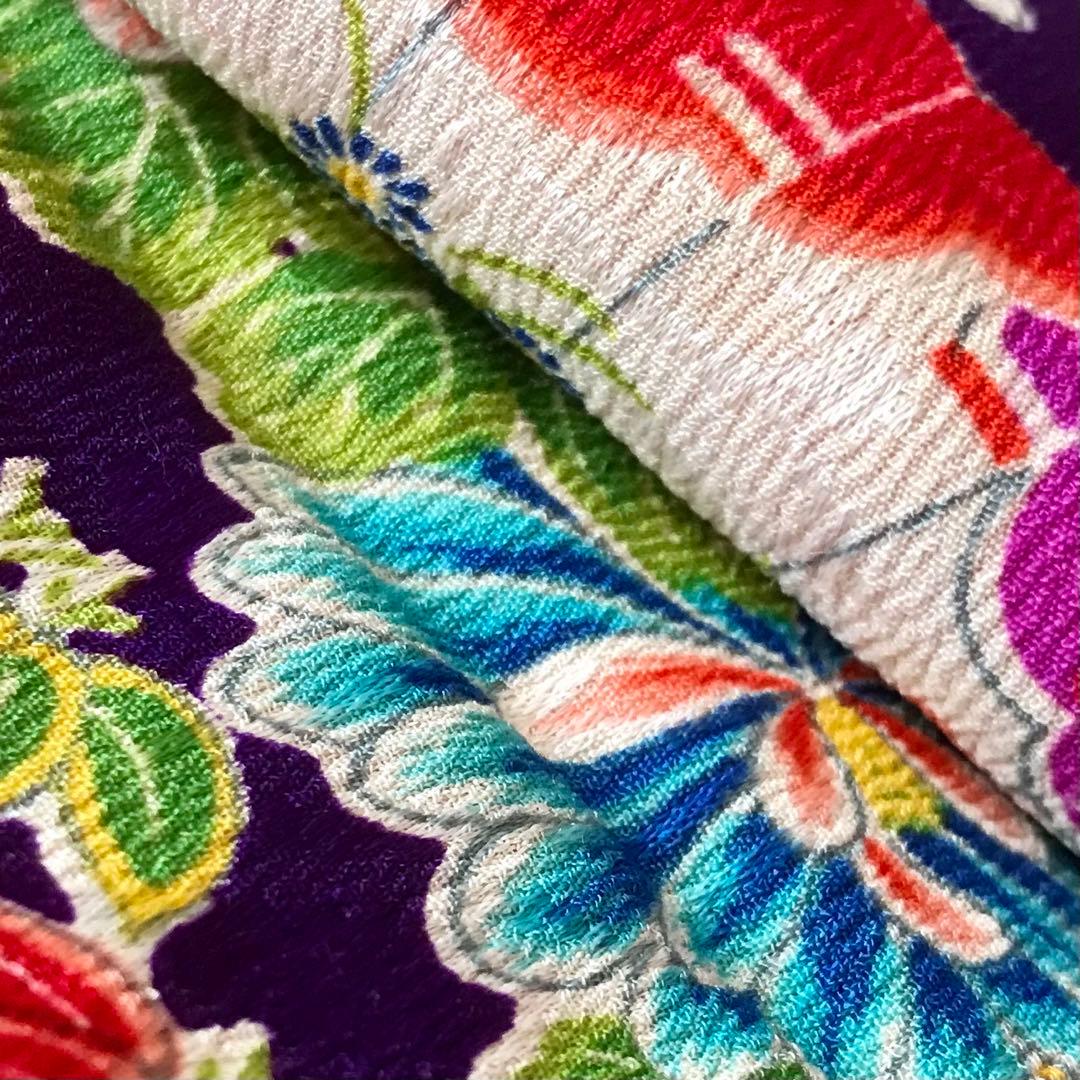 正絹 アンティーク着物 女の子 お宮参り 七五三 ◇紫 花車 扇 【美品】