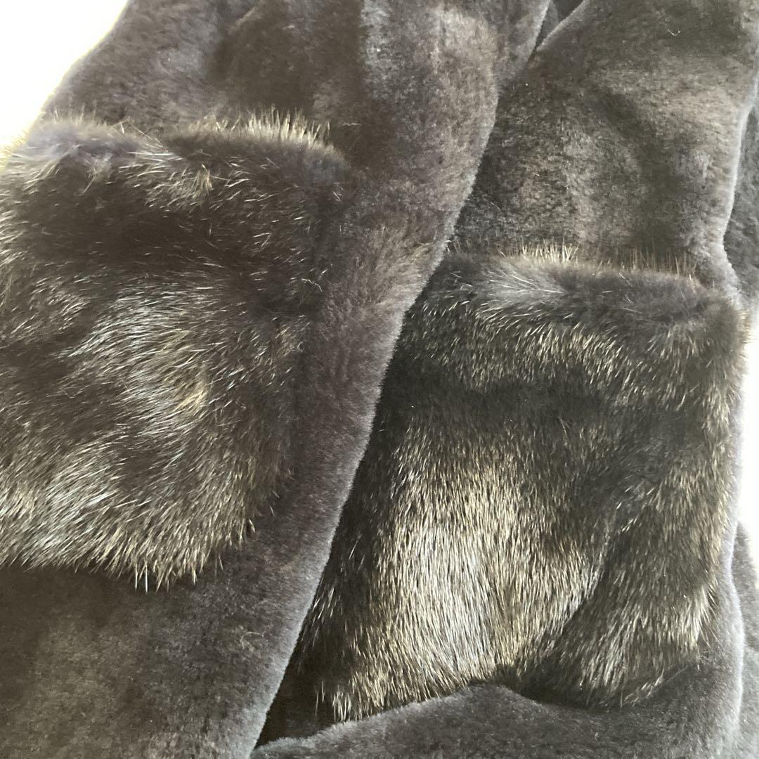 Zelal 元町ゼラール 羊革 ムートン ロングベスト リバーシブル ネイビー