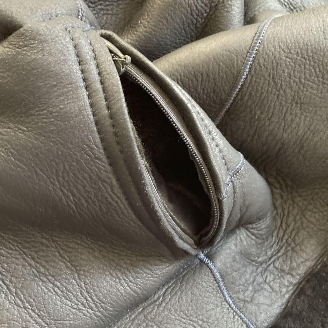 Zelal 元町ゼラール 羊革 ムートン ロングベスト リバーシブル ネイビー