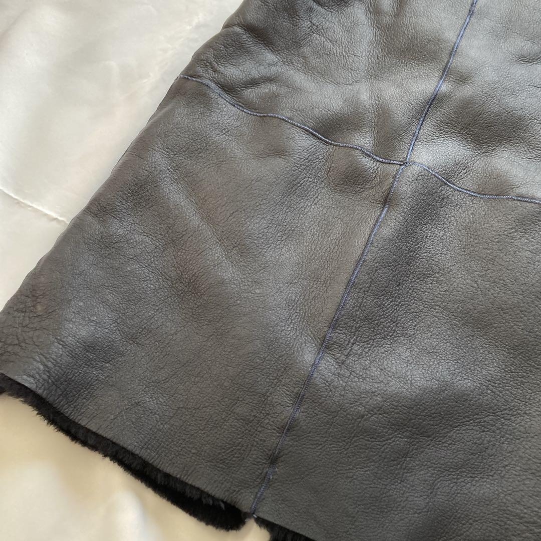 Zelal 元町ゼラール 羊革 ムートン ロングベスト リバーシブル ネイビー