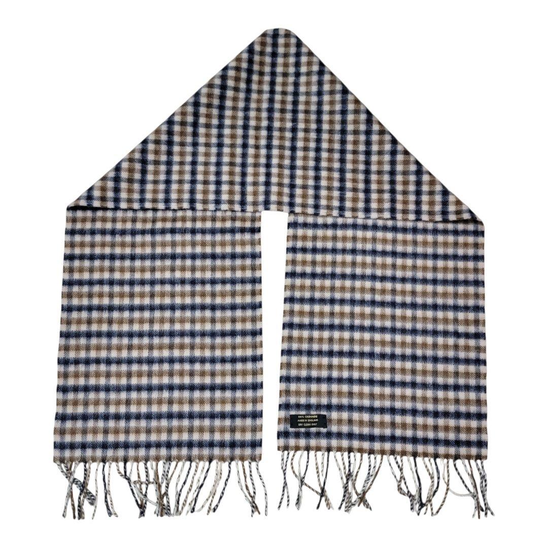 ほぼ未使用 伝統ハウスチェック柄 アクアスキュータム カシミヤ100% マフラー