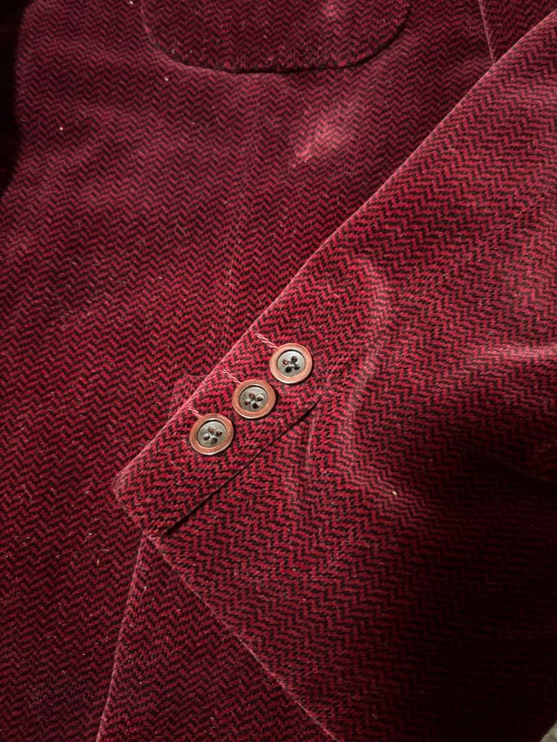 レトロ 90s 古着 総柄 コーデュロイ テーラード ジャケット 裏地蝶柄