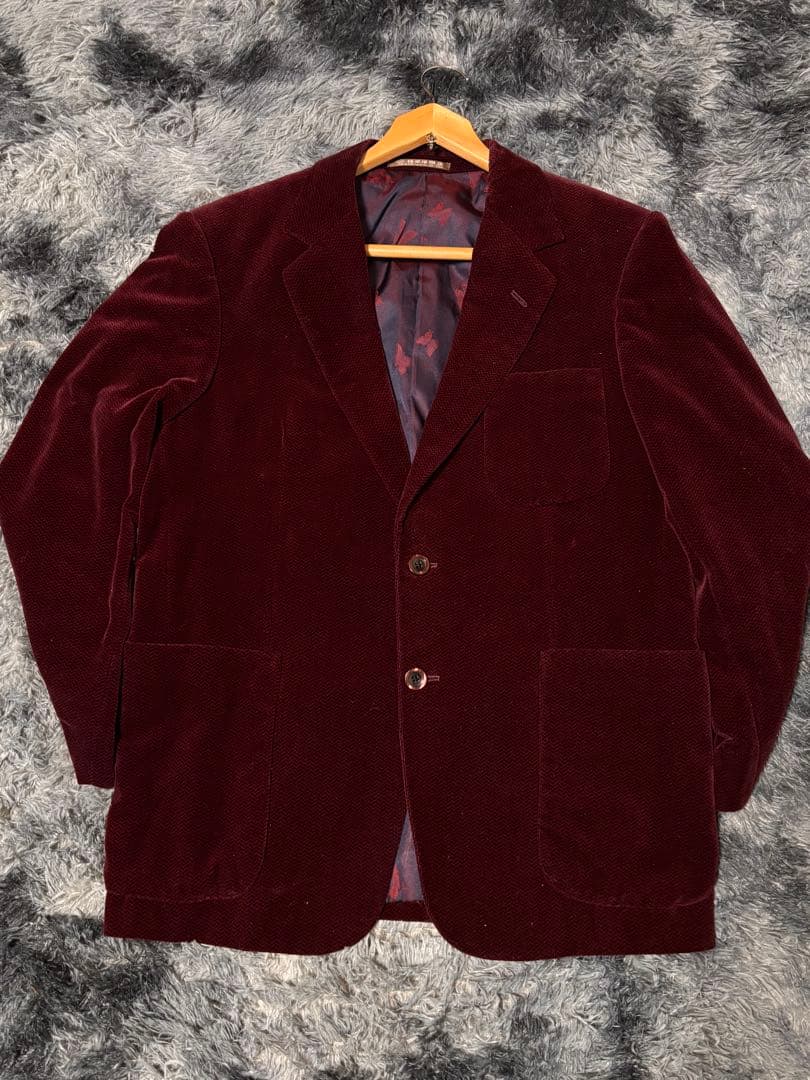 レトロ 90s 古着 総柄 コーデュロイ テーラード ジャケット 裏地蝶柄