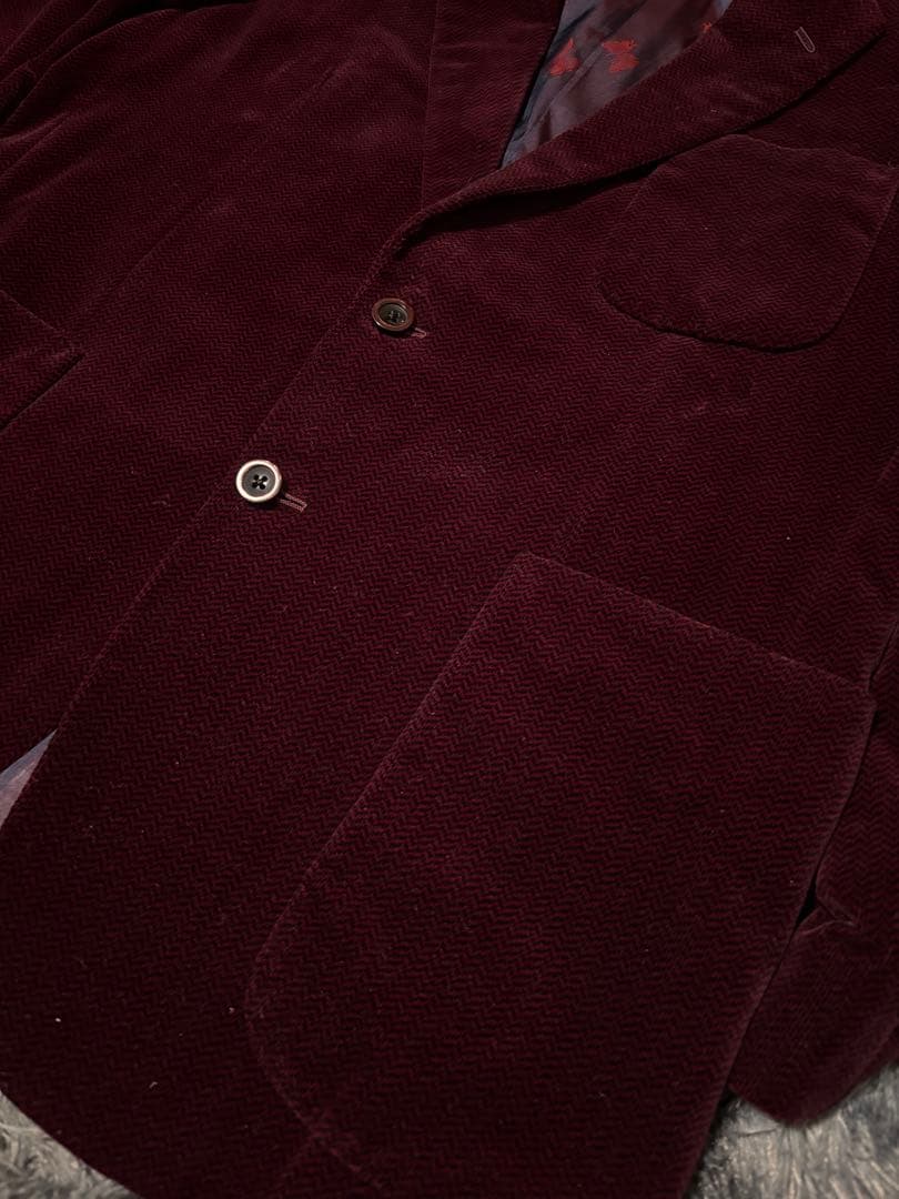 レトロ 90s 古着 総柄 コーデュロイ テーラード ジャケット 裏地蝶柄