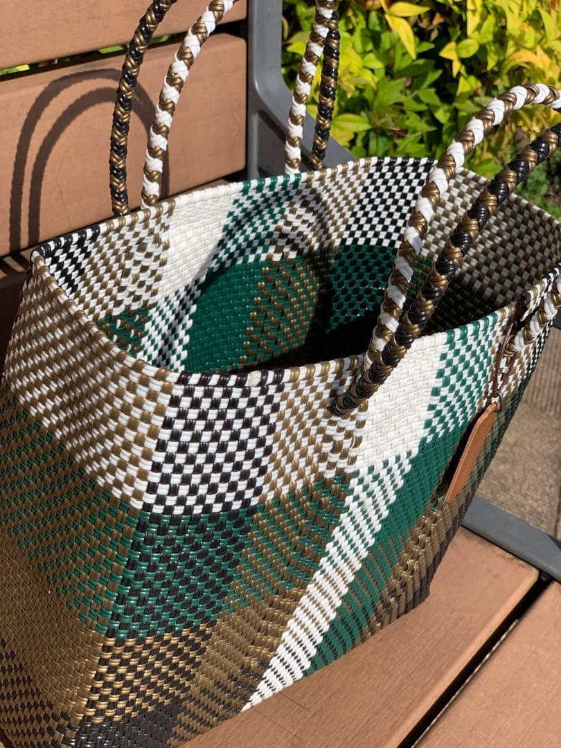 新品 大人気オアハカ産 メルカドバッグ メキシコ Sサイズ モスグリーンゴールド