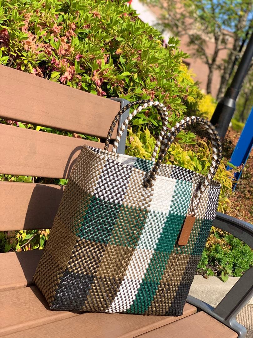 新品 大人気オアハカ産 メルカドバッグ メキシコ Sサイズ モスグリーンゴールド