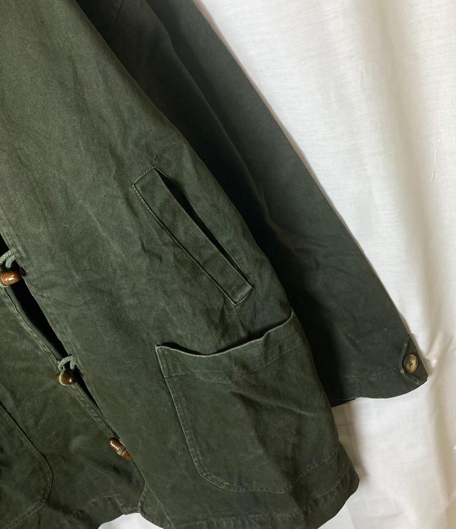 イタリア製ミリタリーカーキカラー ヘビーコットンダッフルコートゆったりXLサイズ