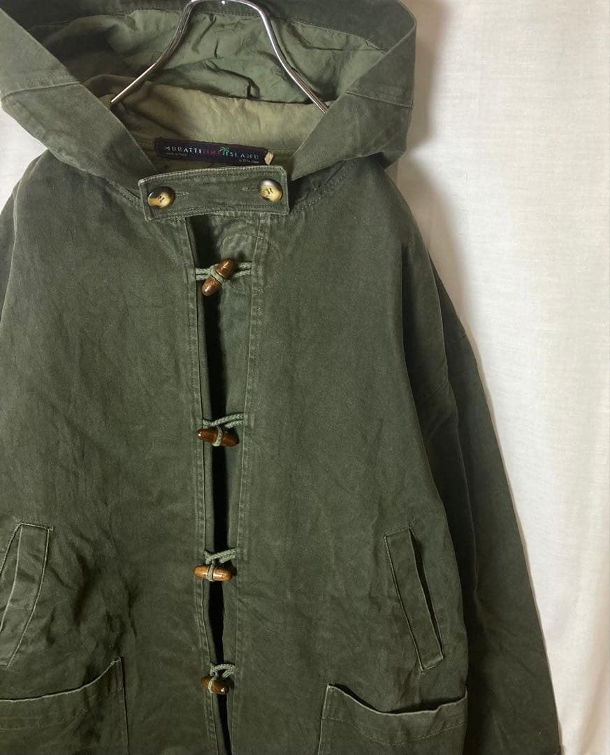 イタリア製ミリタリーカーキカラー ヘビーコットンダッフルコートゆったりXLサイズ