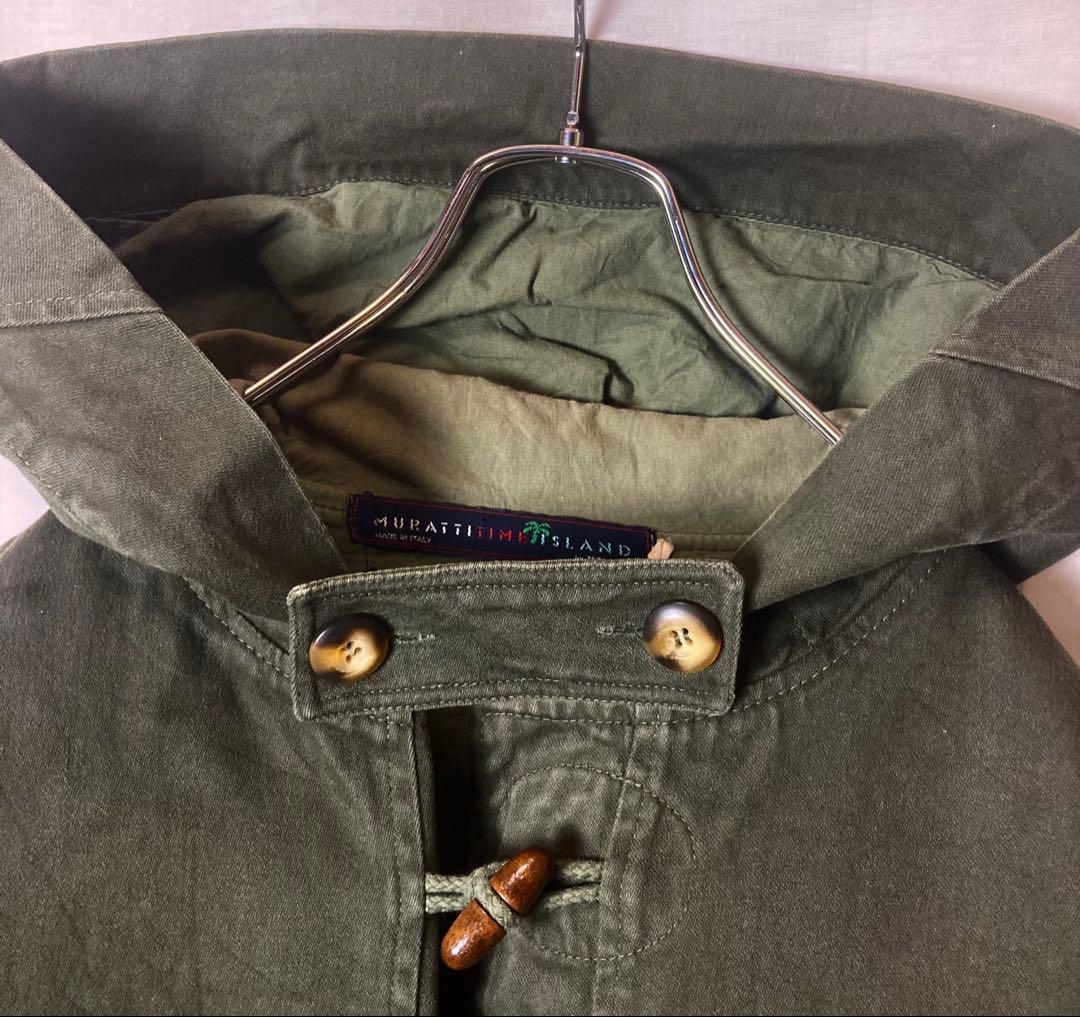 イタリア製ミリタリーカーキカラー ヘビーコットンダッフルコートゆったりXLサイズ