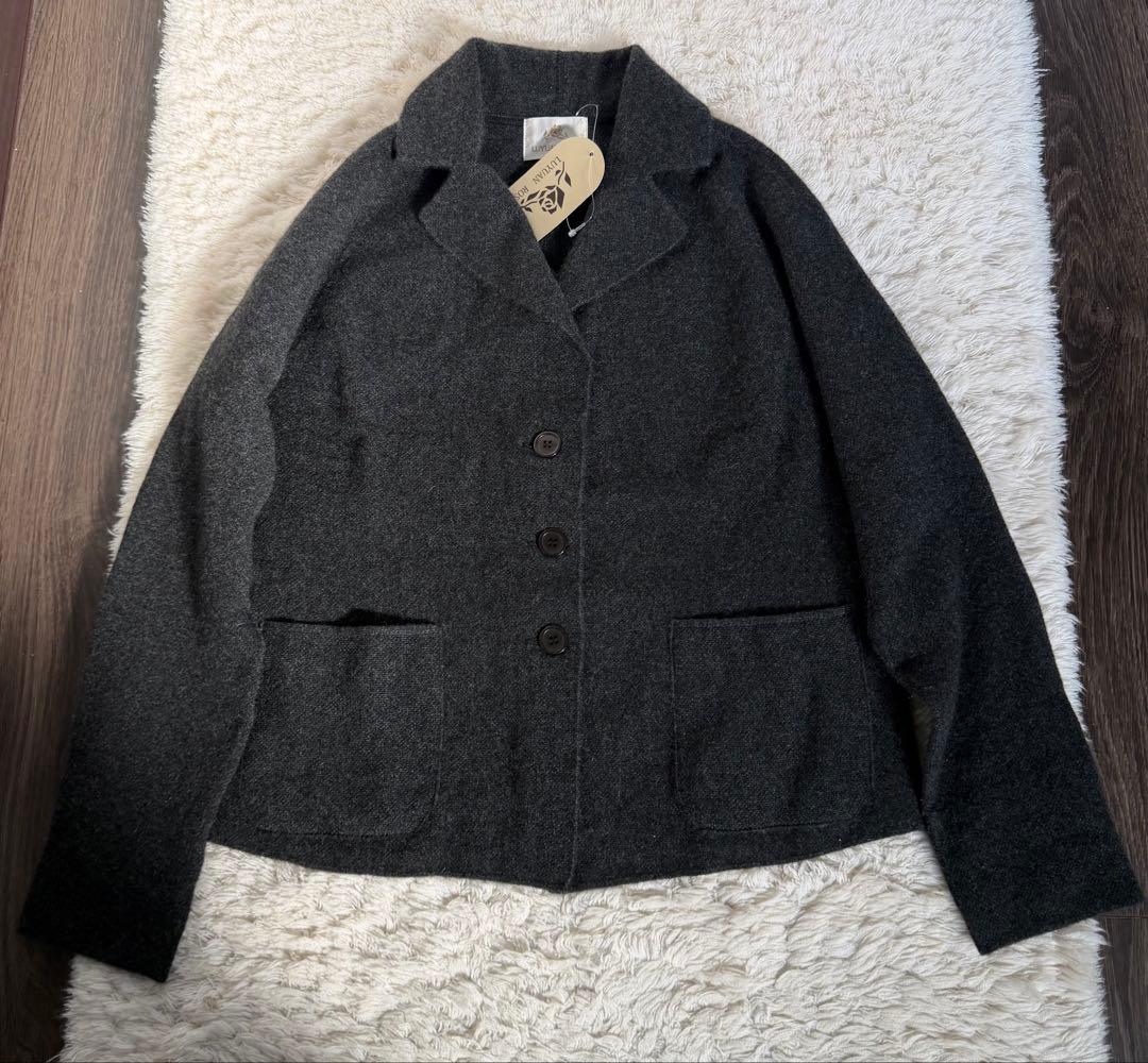 日本製 ルーエンローズ (カシミヤ１００％) 上質 ニットジャケット グレー