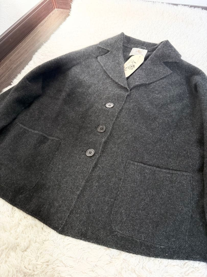 日本製 ルーエンローズ (カシミヤ１００％) 上質 ニットジャケット グレー