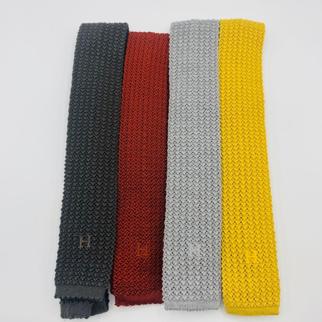 G*3様 【美品】　エルメス ニットタイ ソリッド ネクタイ