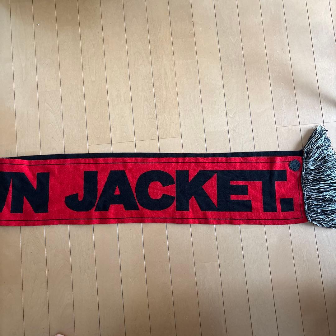 MONCLER フリンジ付きマフラー 赤黒