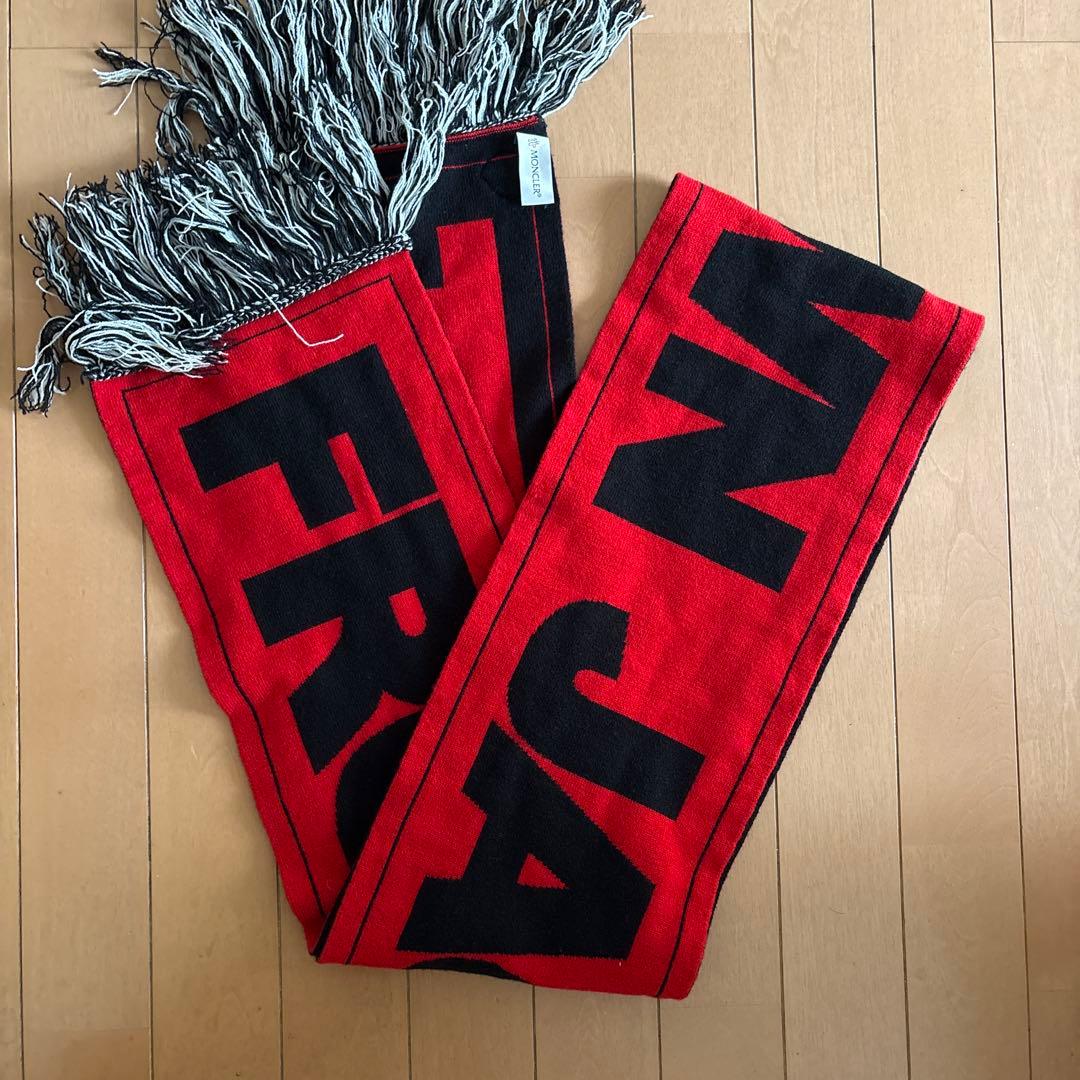 MONCLER フリンジ付きマフラー 赤黒