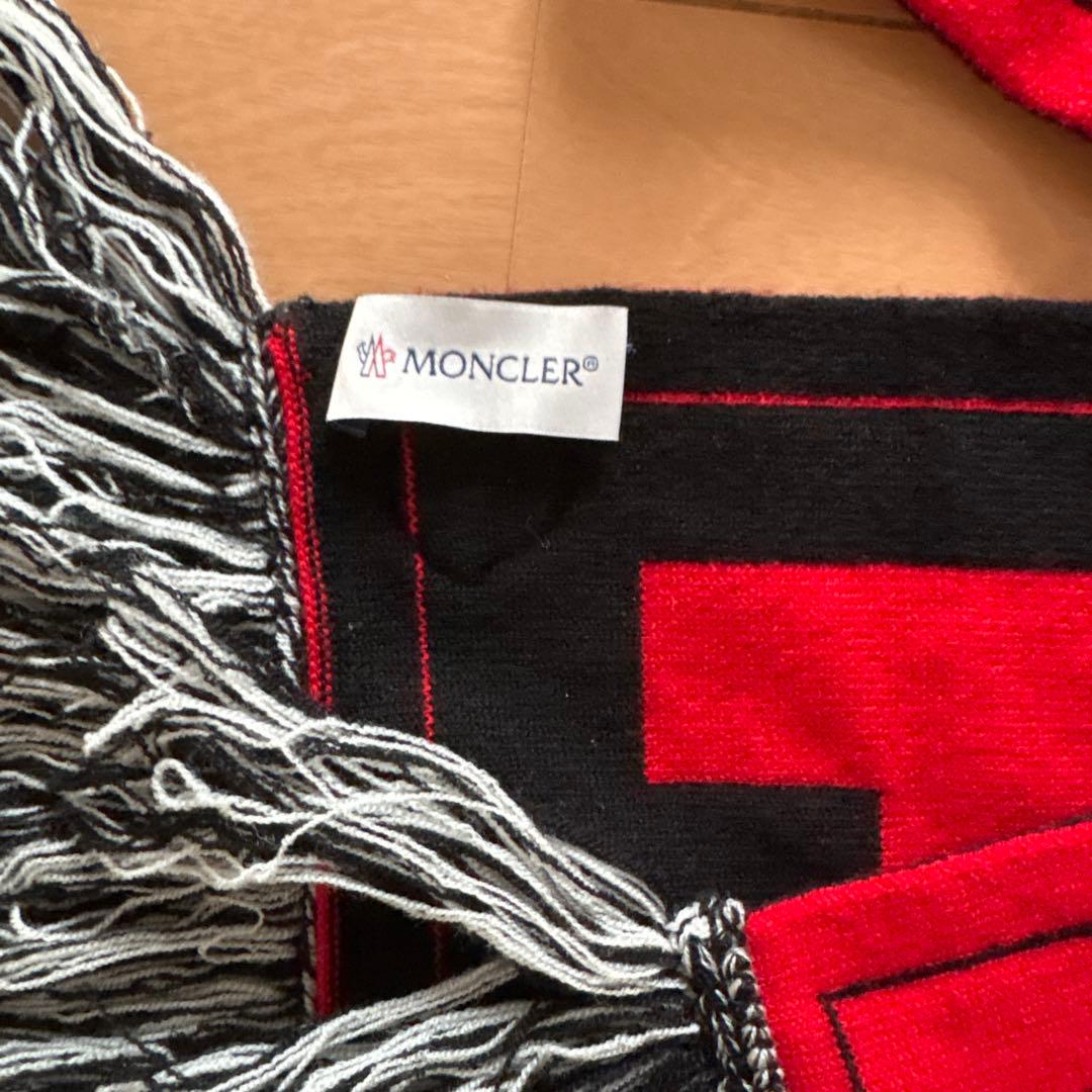 MONCLER フリンジ付きマフラー 赤黒