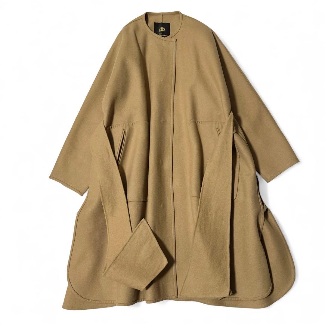 定価16万✨　ドゥロワー　ウールメルトンリバーノーカラーコート　ベージュ　38