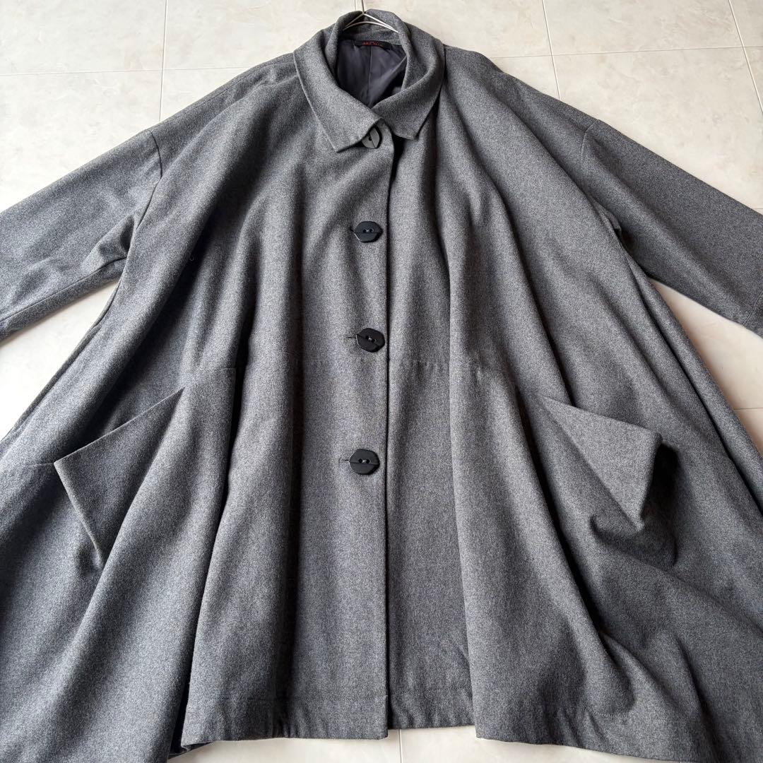 美品✨アートミックス 萌 変形 ビッグシルエット ウールコート グレー O/S