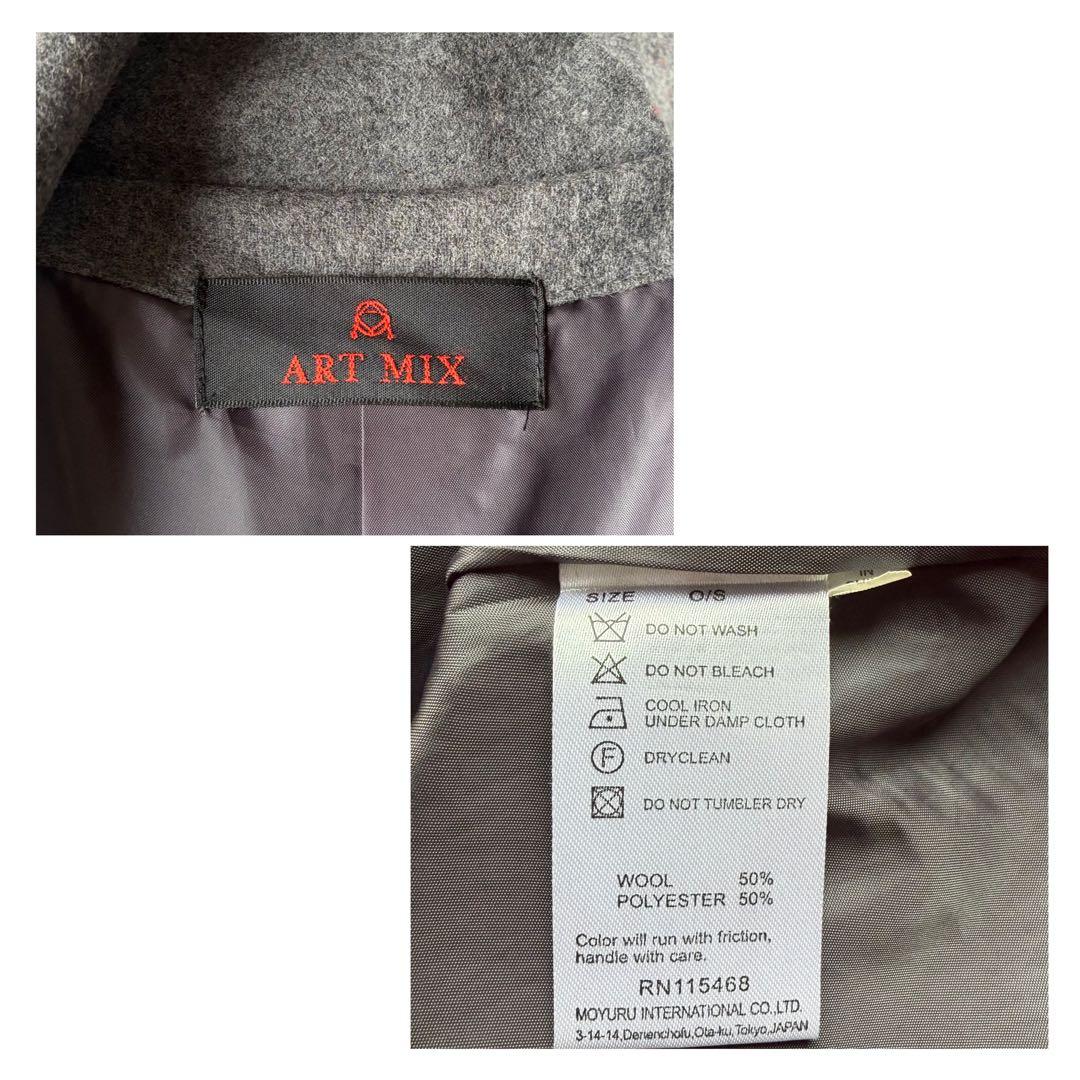 美品✨アートミックス 萌 変形 ビッグシルエット ウールコート グレー O/S