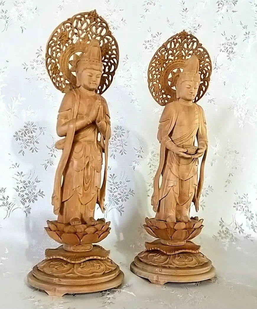 観音菩薩立像・勢至菩薩立像 3.5寸 #561#562 ◆白檀 木彫 仏像