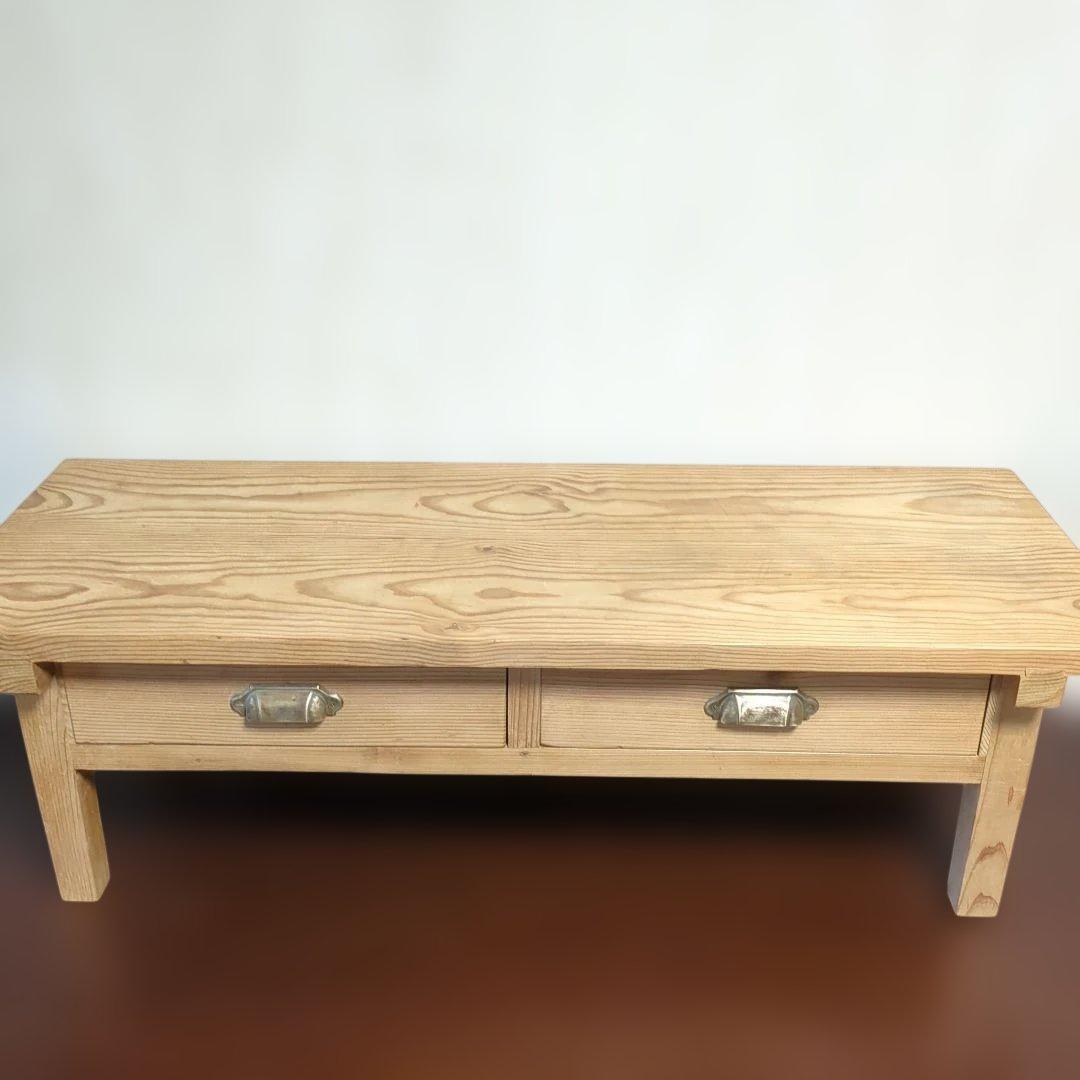 木製アンティーク ローテーブル2引き出し