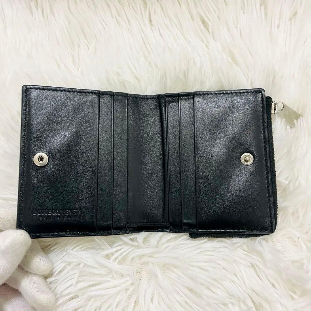 極美✨ボッテガ 二つ折り財布 ラウンド イントレ レザー ブラック