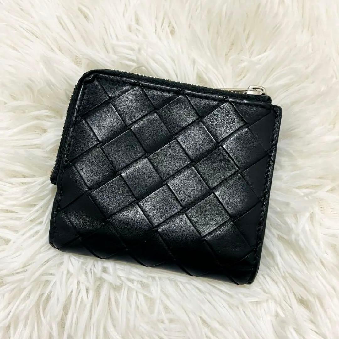 極美✨ボッテガ 二つ折り財布 ラウンド イントレ レザー ブラック