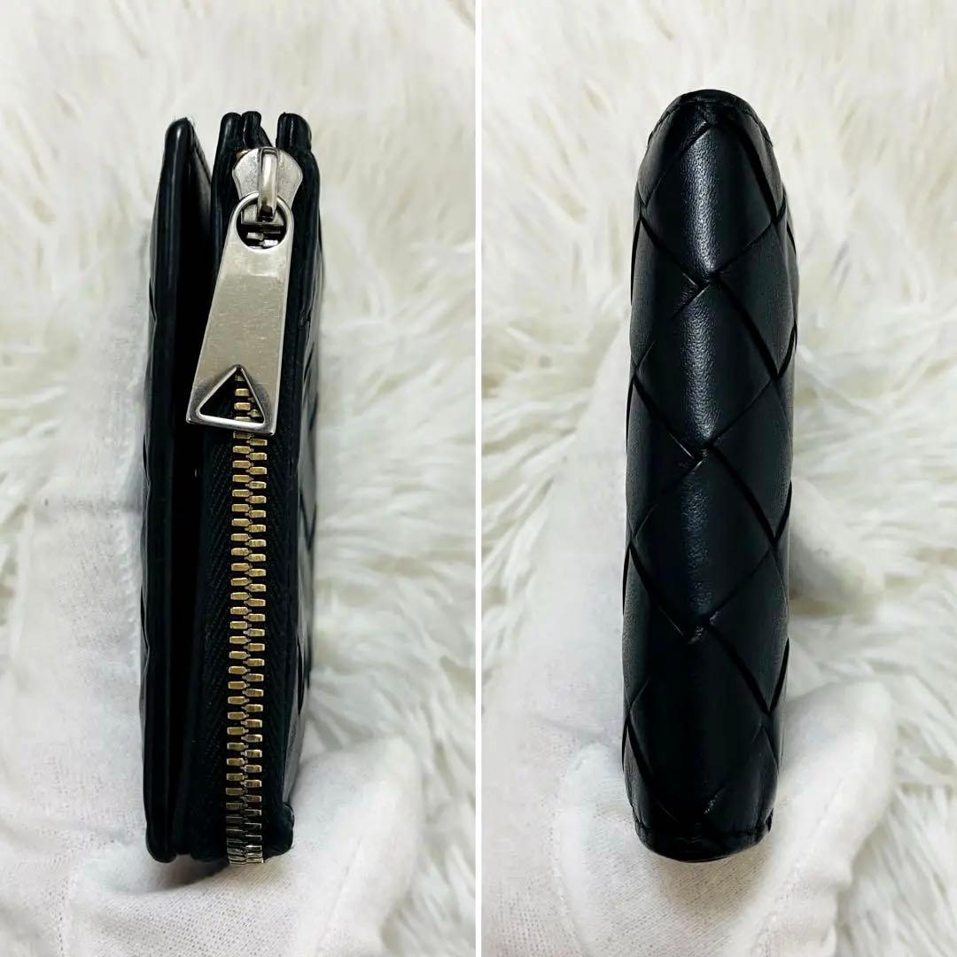 極美✨ボッテガ 二つ折り財布 ラウンド イントレ レザー ブラック