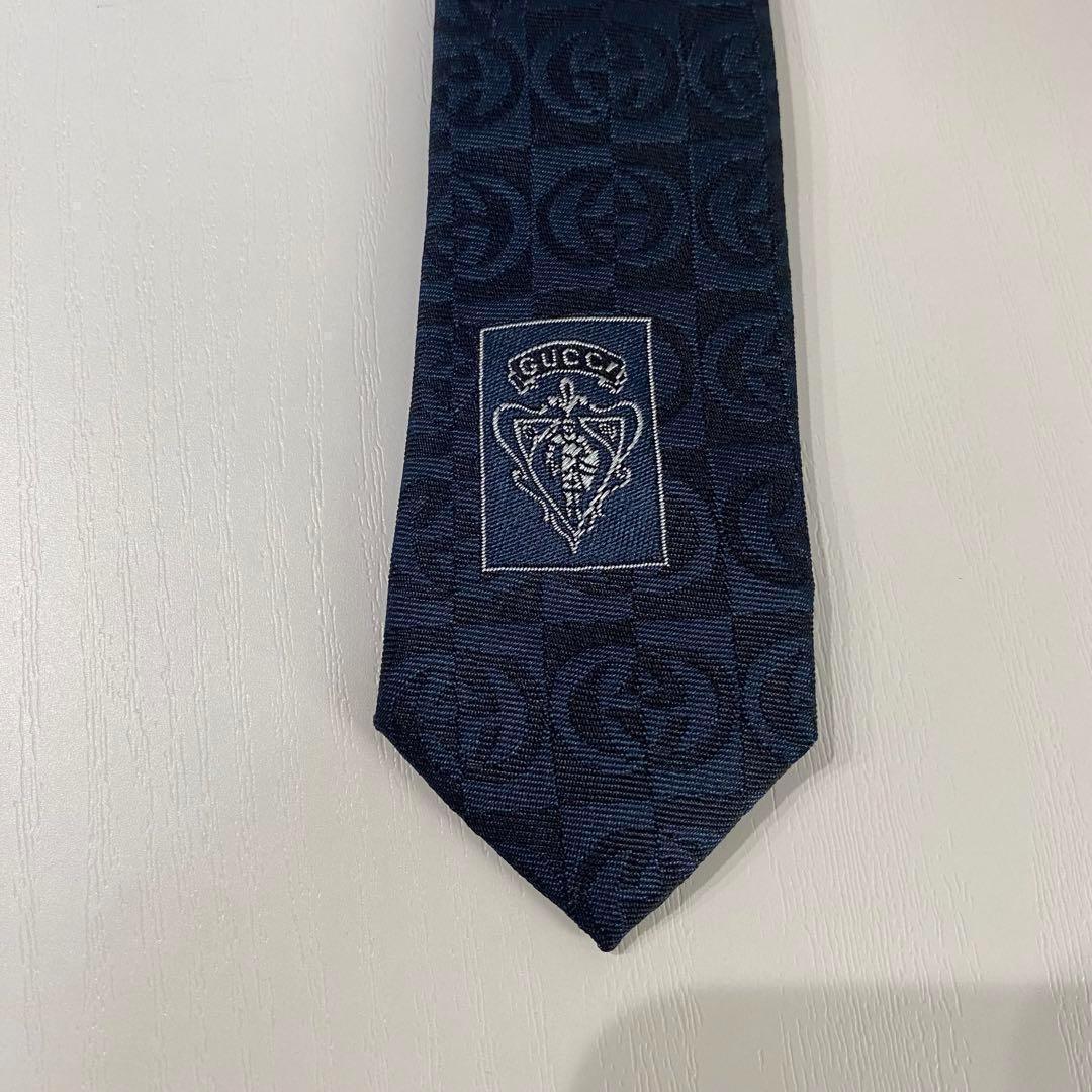 GUCCI グッチ ネクタイ GGロゴ シルク100% イタリア製 ネイビー
