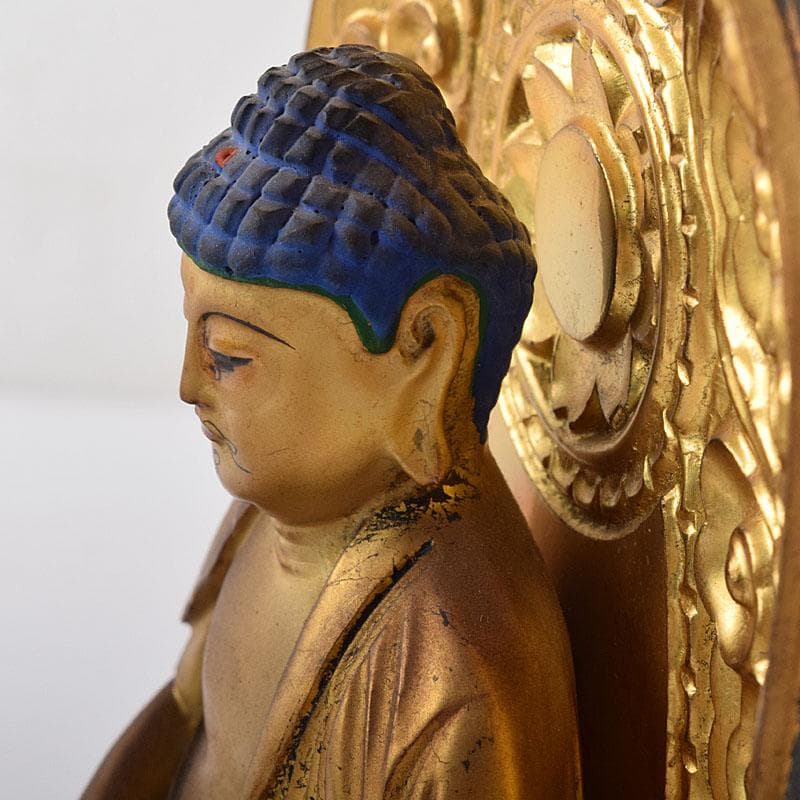 仏教美術　木彫鍍金　阿弥陀如來座像　仏像　厨子付　V　8159