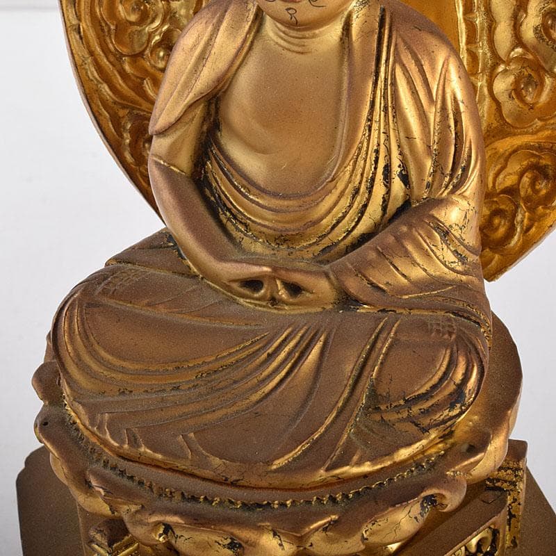 仏教美術　木彫鍍金　阿弥陀如來座像　仏像　厨子付　V　8159