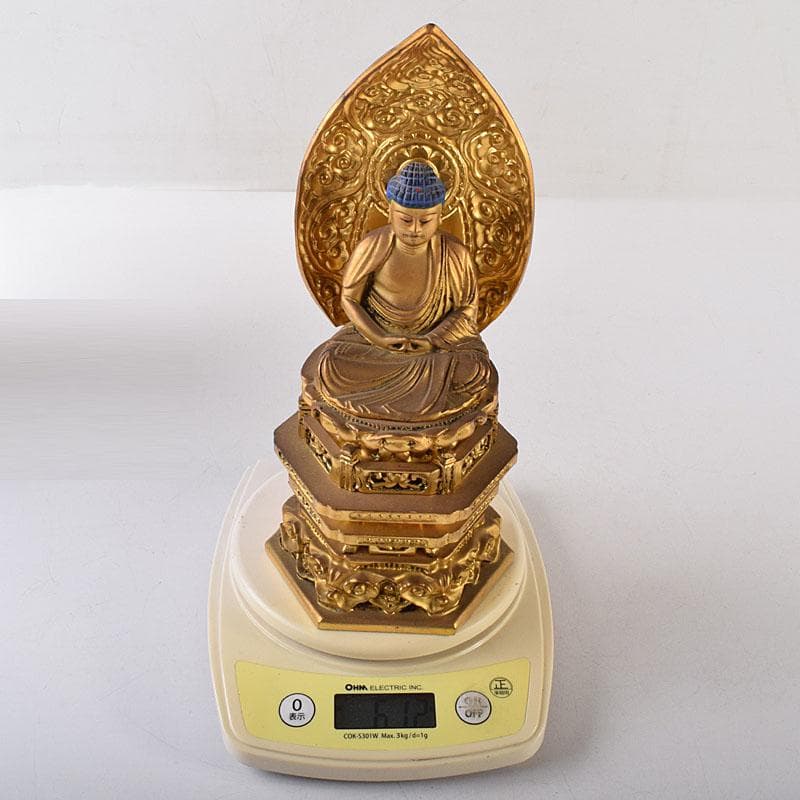 仏教美術　木彫鍍金　阿弥陀如來座像　仏像　厨子付　V　8159