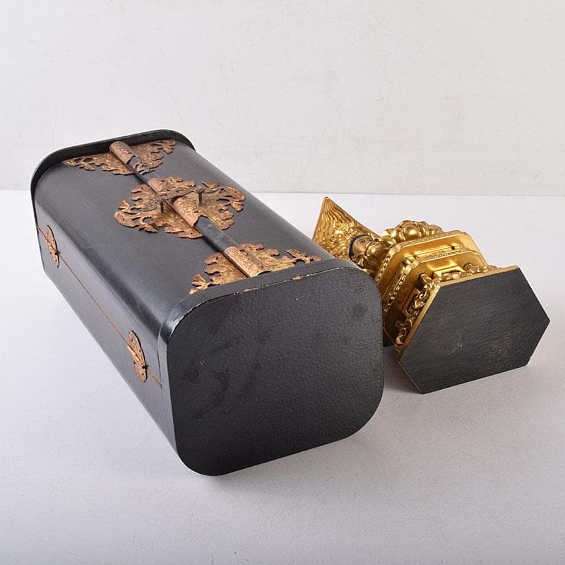 仏教美術　木彫鍍金　阿弥陀如來座像　仏像　厨子付　V　8159