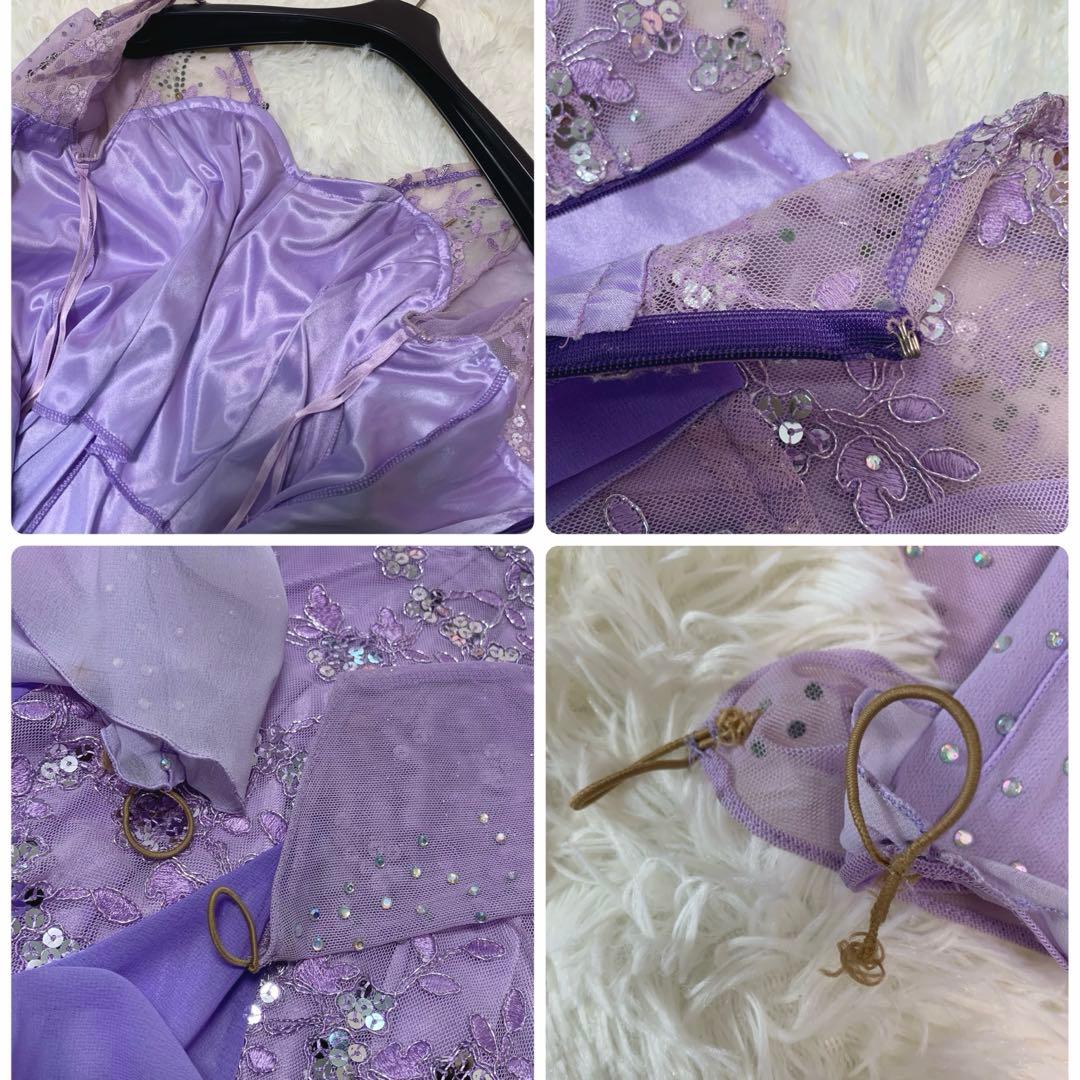 【豪華装飾/パープル◆社交ダンスドレス】M相当 ビジュー 競技 デモ 衣装