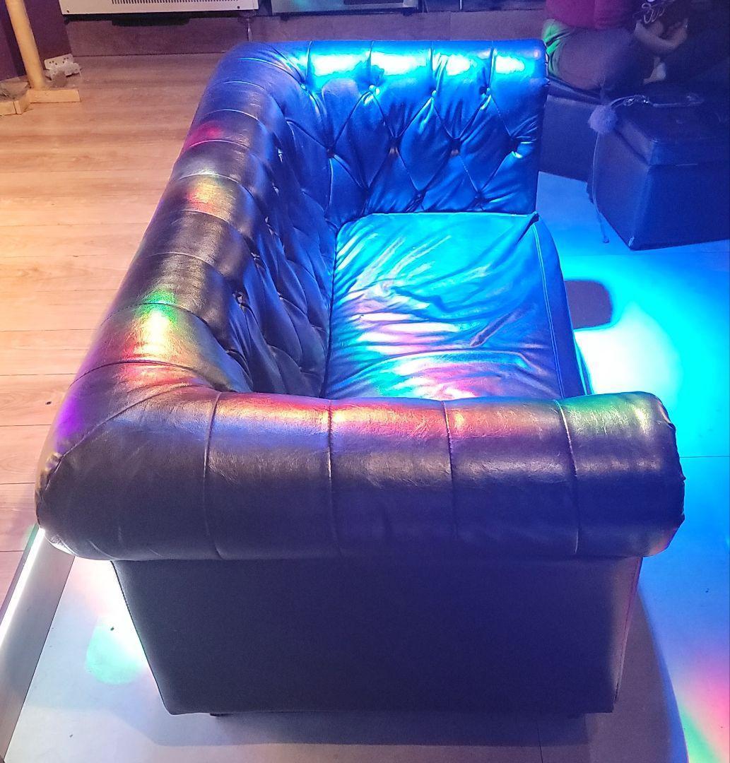 MA様 2個セット 2人掛 黒革 高級アンティークチェスターフィールドソファー