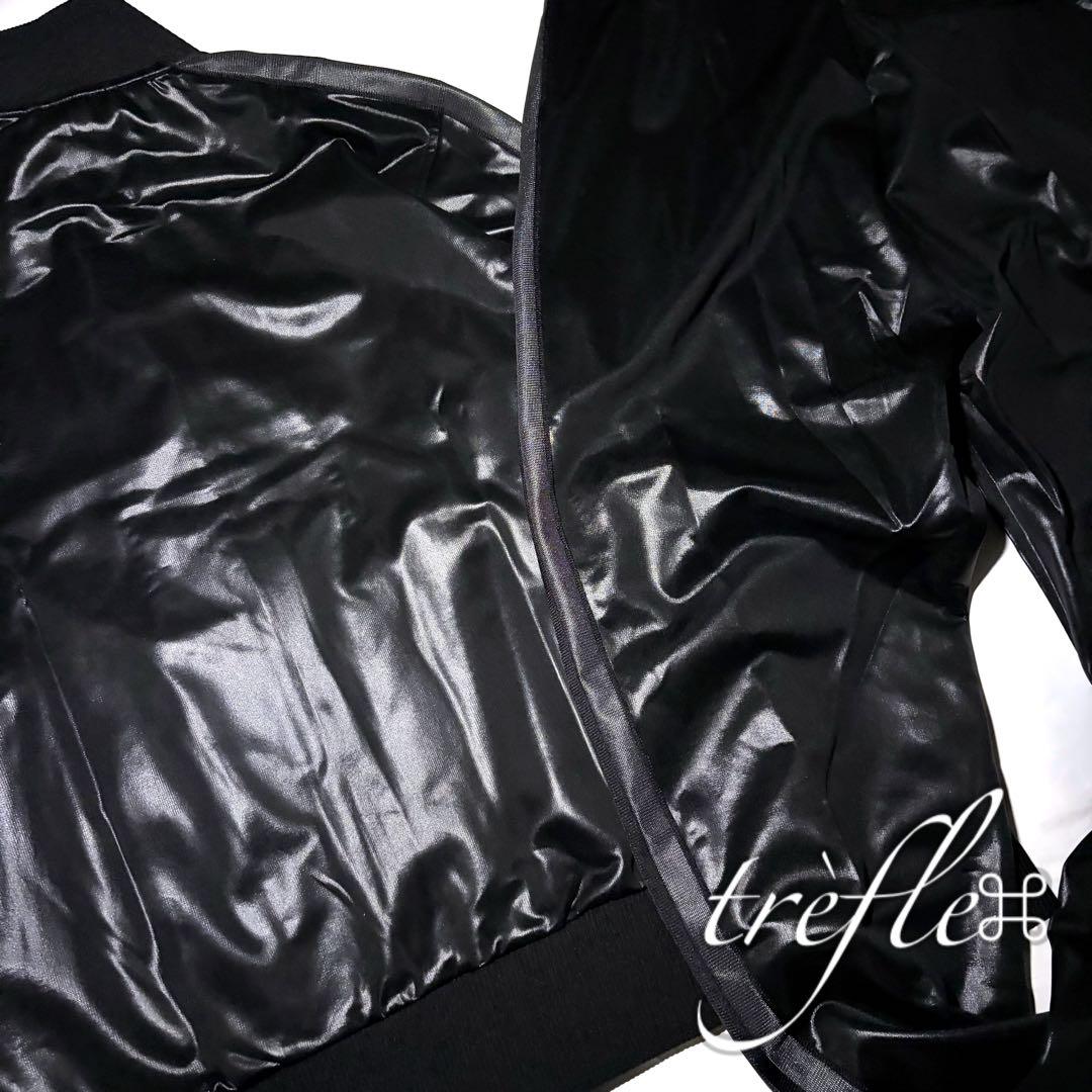 アディダス adidas ラグジュアリージャケット パンツ 上下セット 光沢 黒