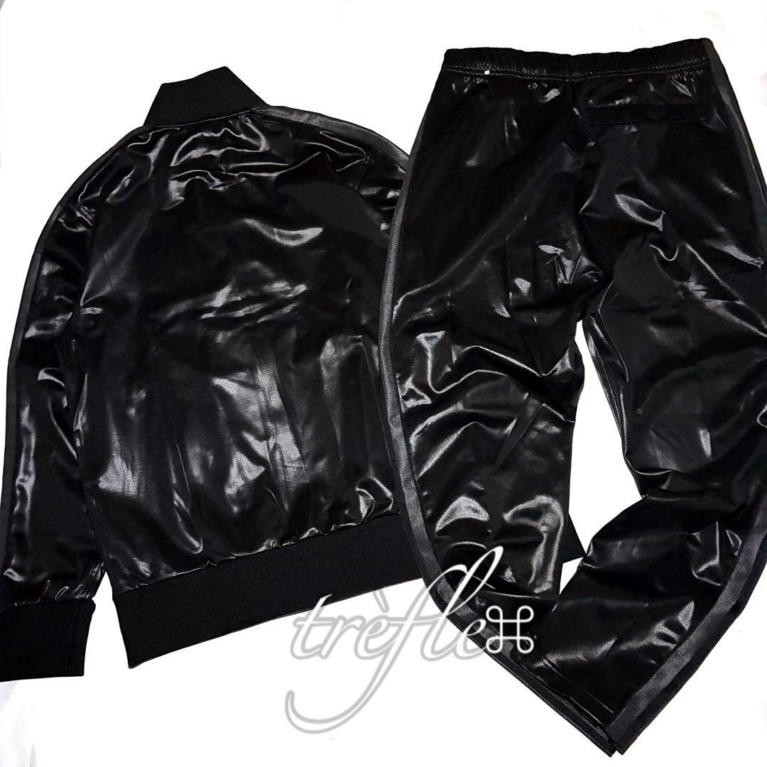 アディダス adidas ラグジュアリージャケット パンツ 上下セット 光沢 黒