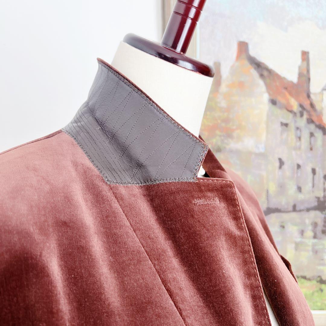 美品　HERMES エルメス　ベロア　上質の極み ジャケット　レザー　冬の光沢