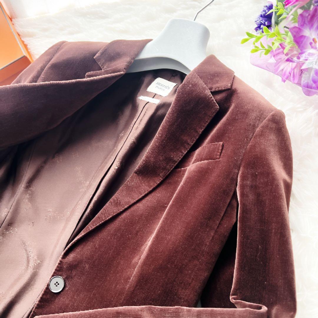 美品　HERMES エルメス　ベロア　上質の極み ジャケット　レザー　冬の光沢