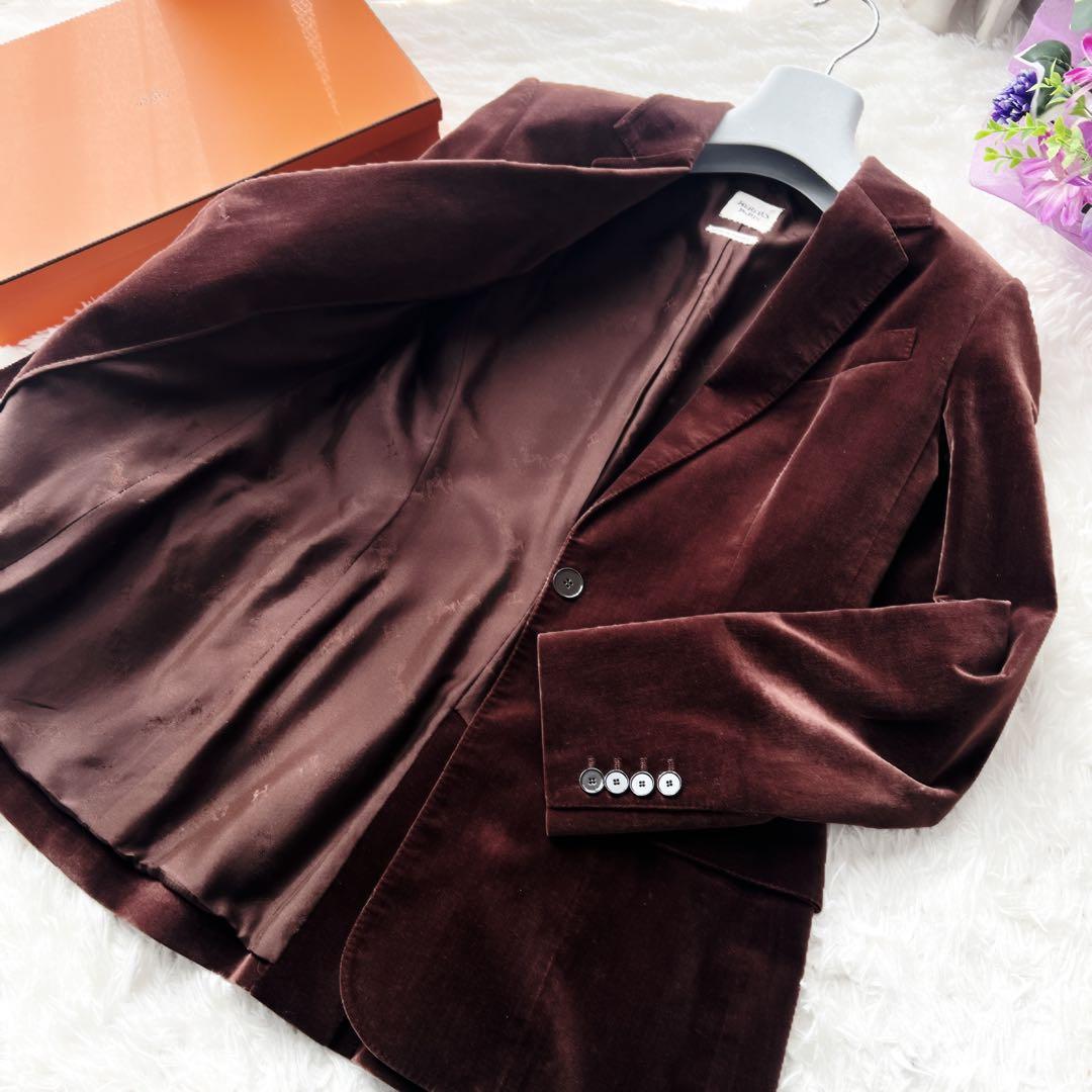 美品　HERMES エルメス　ベロア　上質の極み ジャケット　レザー　冬の光沢